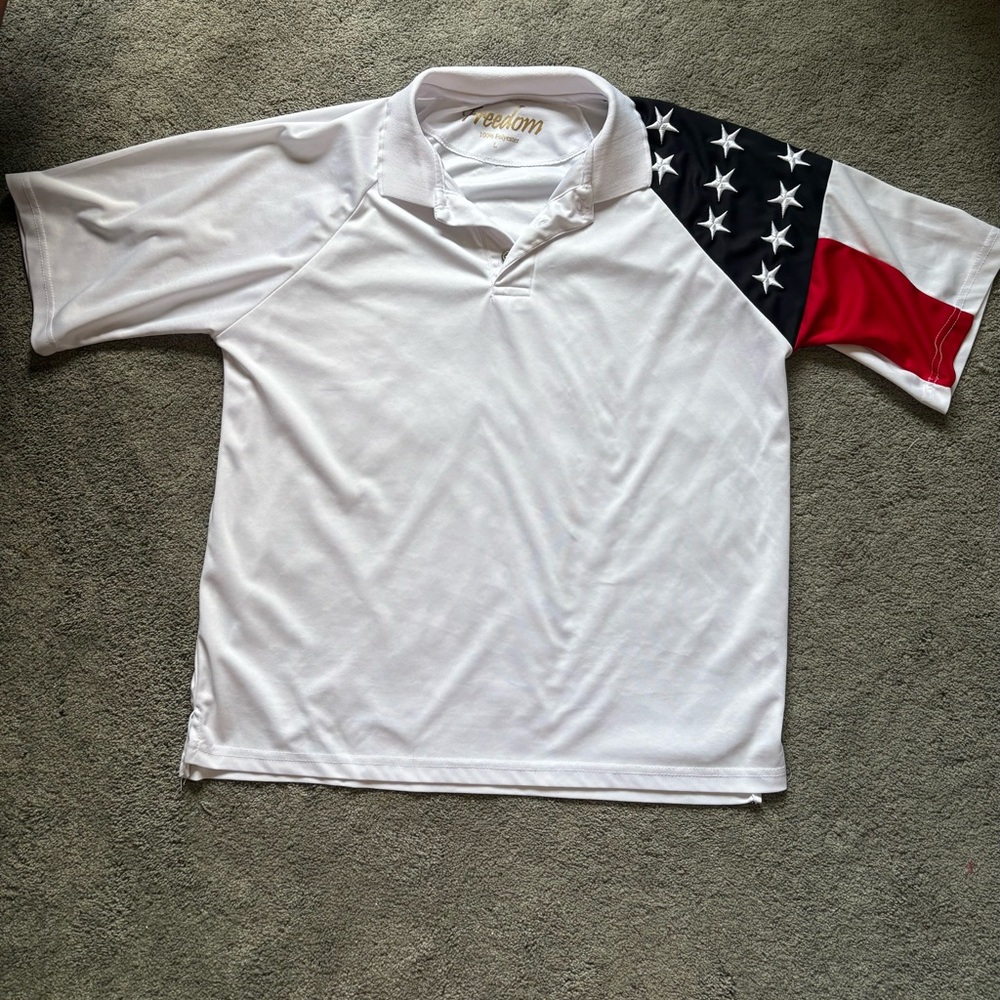 Patriotic Men’s Polo - White with Red and Blue Flag Accents